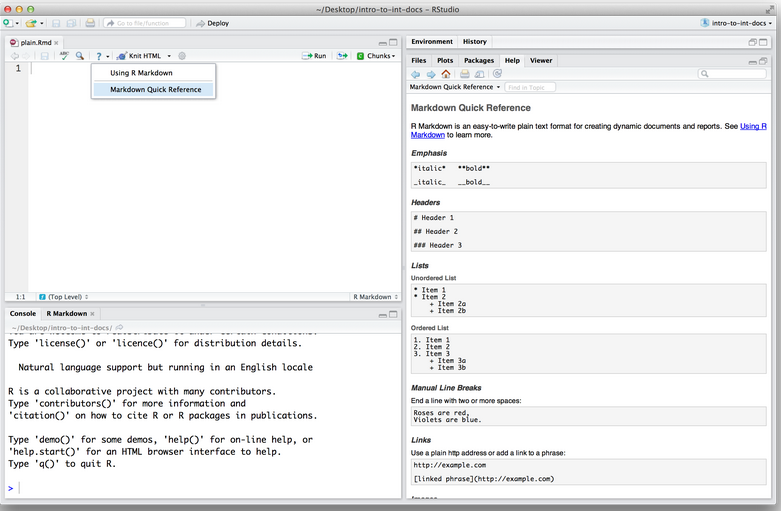 R Markdown Quick Reference Guide.